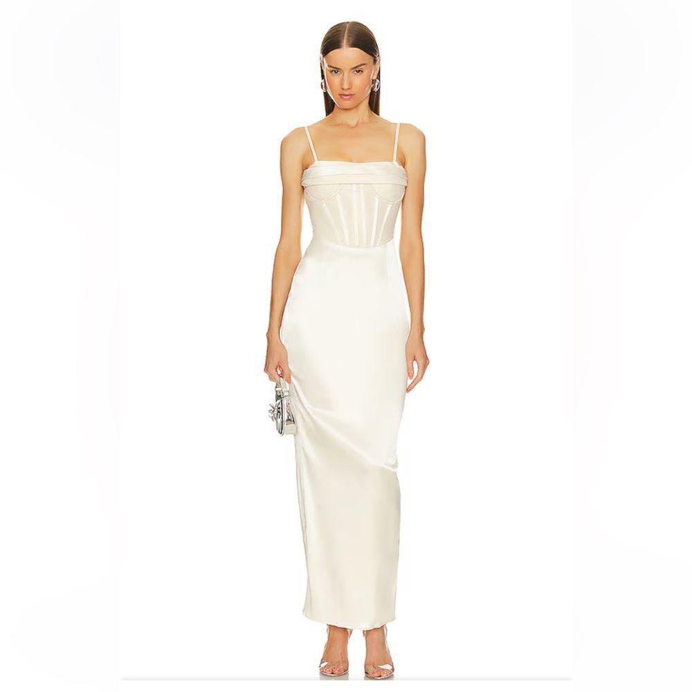 New NBD Aella Gown Champagne cream bustier corset dress midi maxi Revolve M